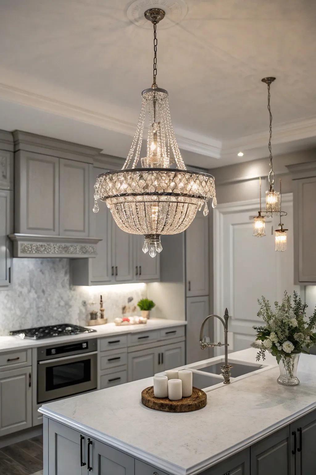 An elegant lustre infuses extravagance into the cooking space.