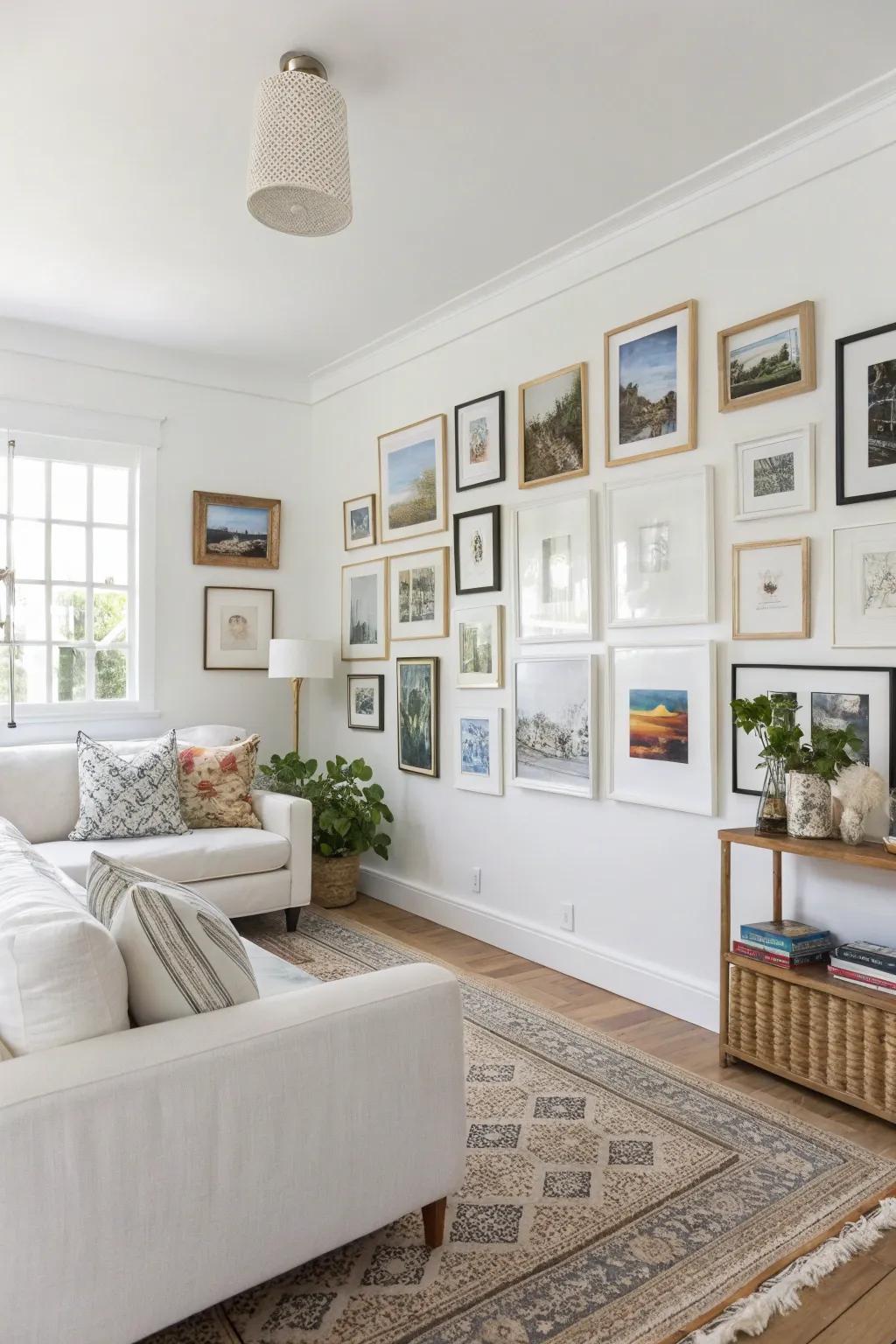 A wall adds a personal touch to a white area.