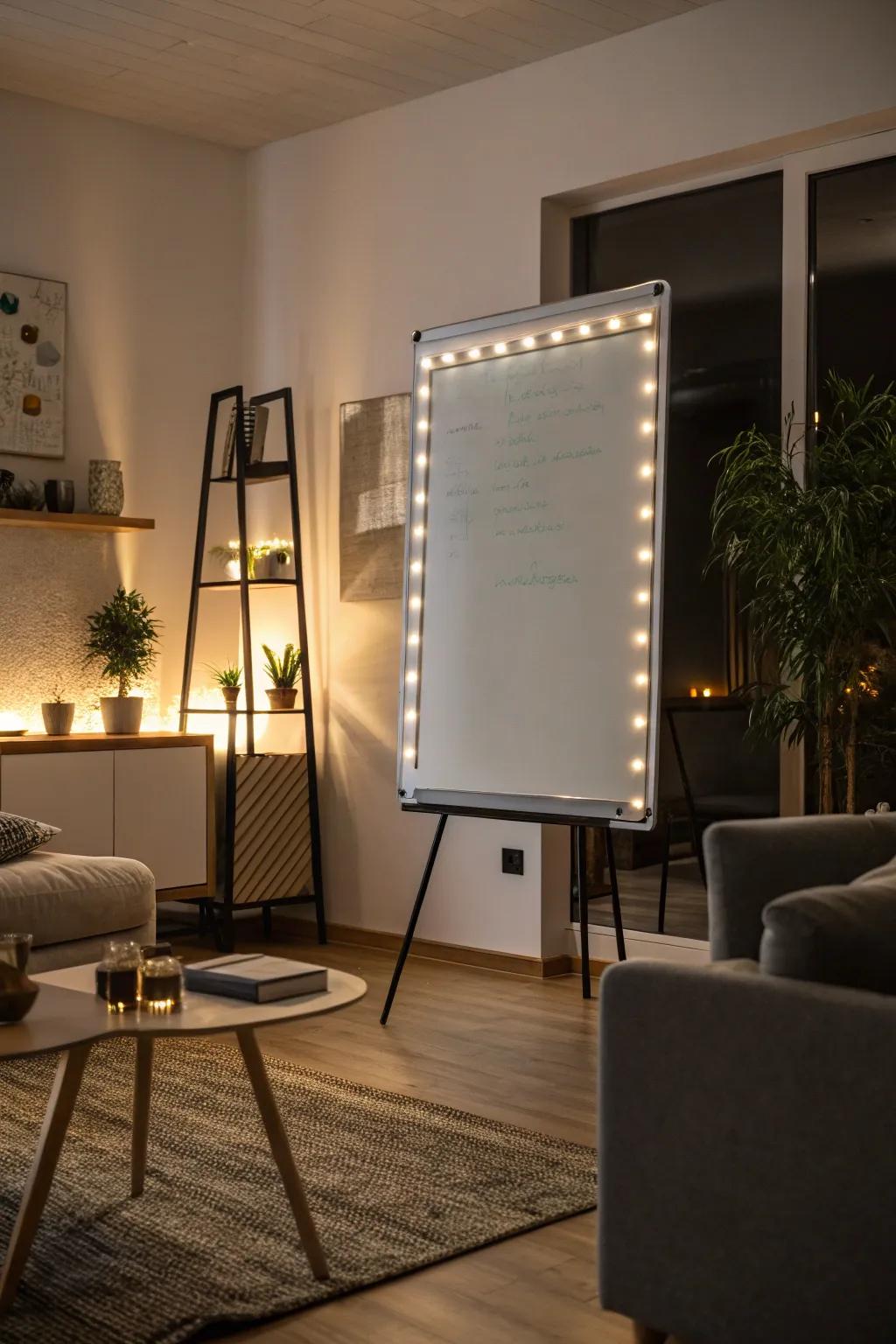 LED luminaries give the whiteboard a magical and ambient glow.