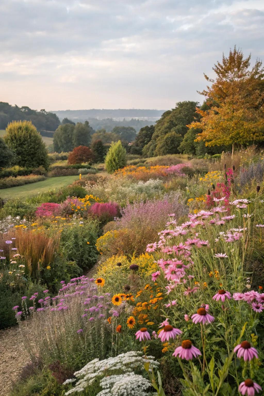 A seasonal display of wildflowers guarantees year-round beauty.