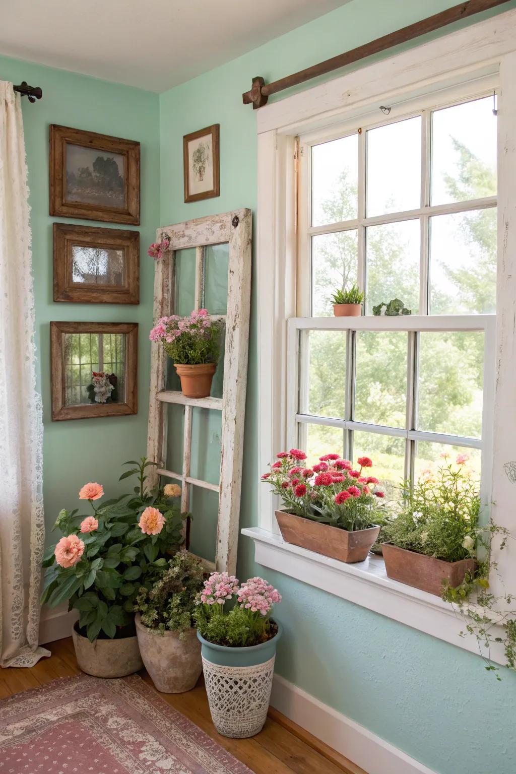 Add character with repurposed vintage window frames.