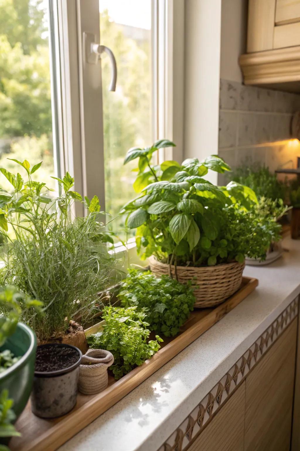 Plants transform window ledges into vibrant design elements.