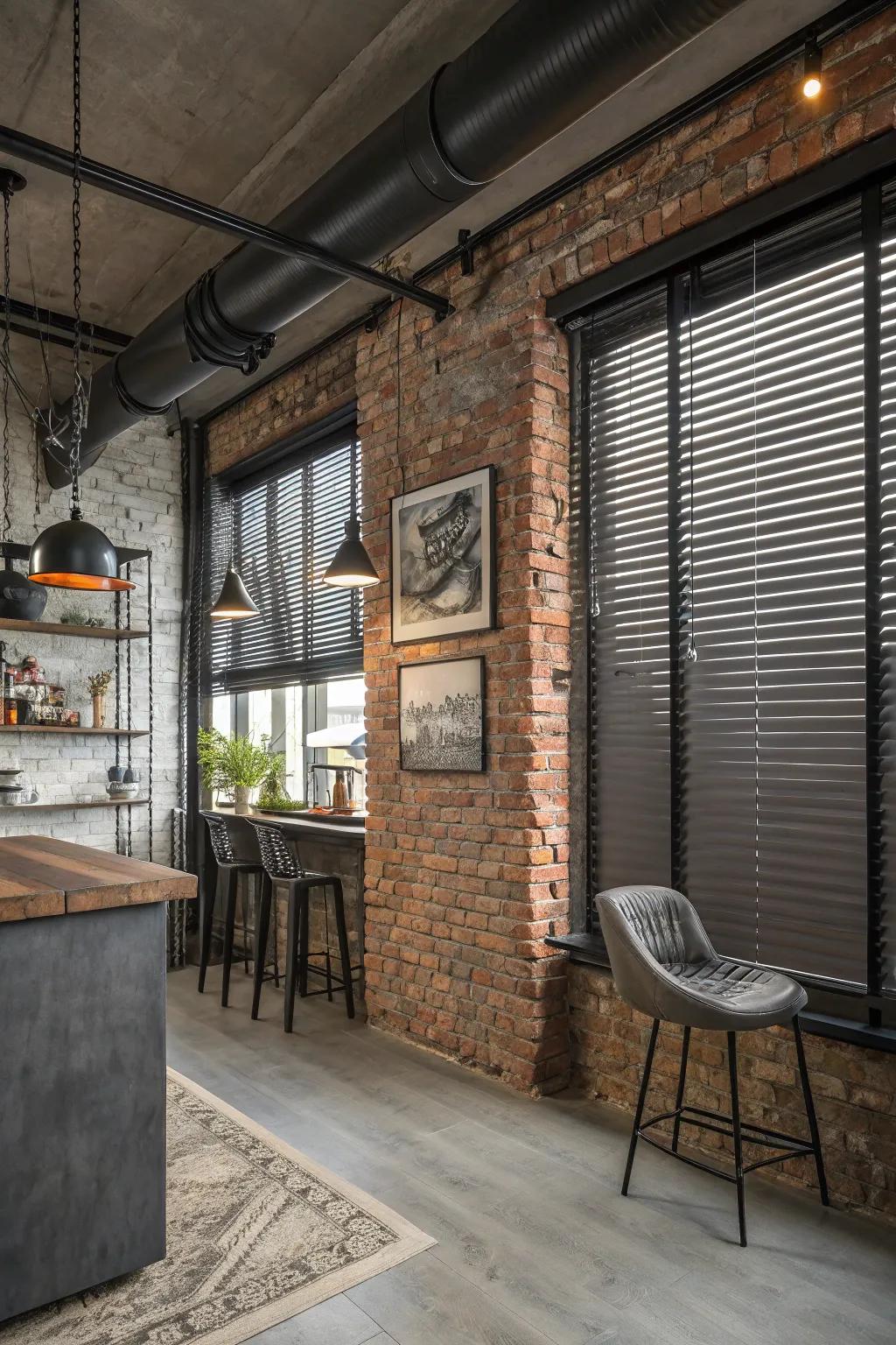 Add a factory edge with sleek steel blinds.
