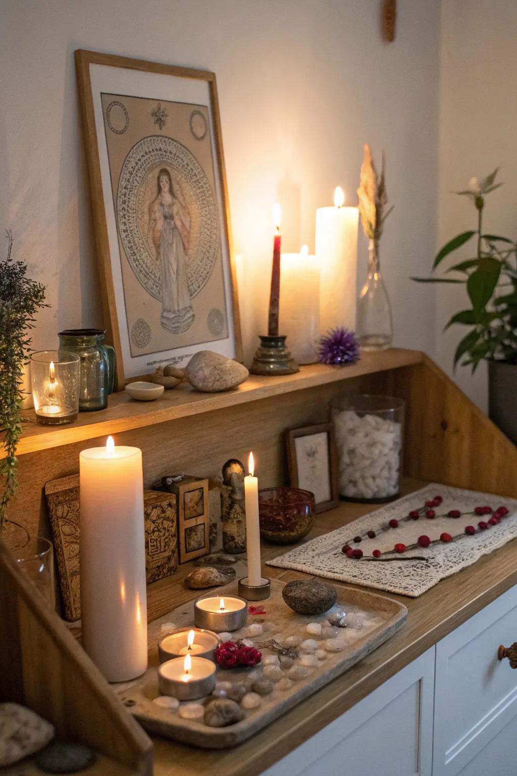 A personal ritual niche for meditation and spellwork.