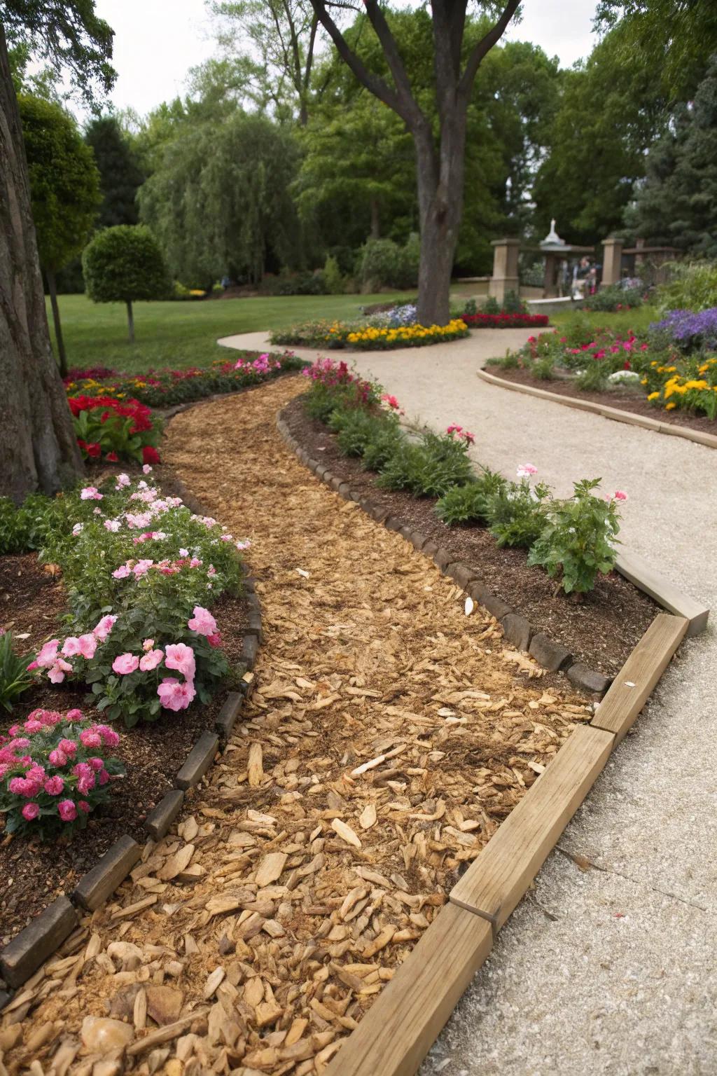 Timber fragments provide a minimal upkeep substitute to traditional lawns.