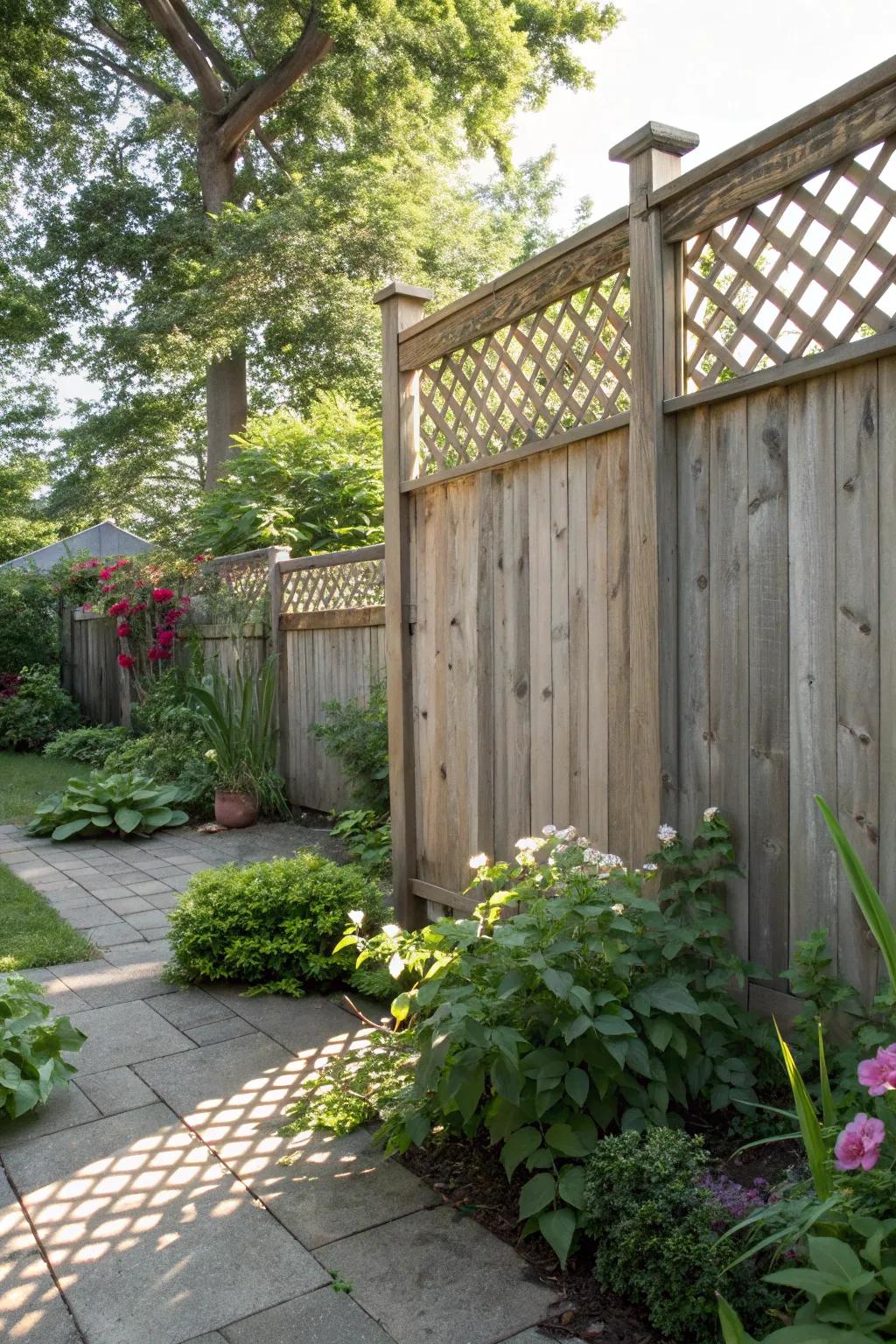 Trellis tops introduce visual interest and light to privacy fences.