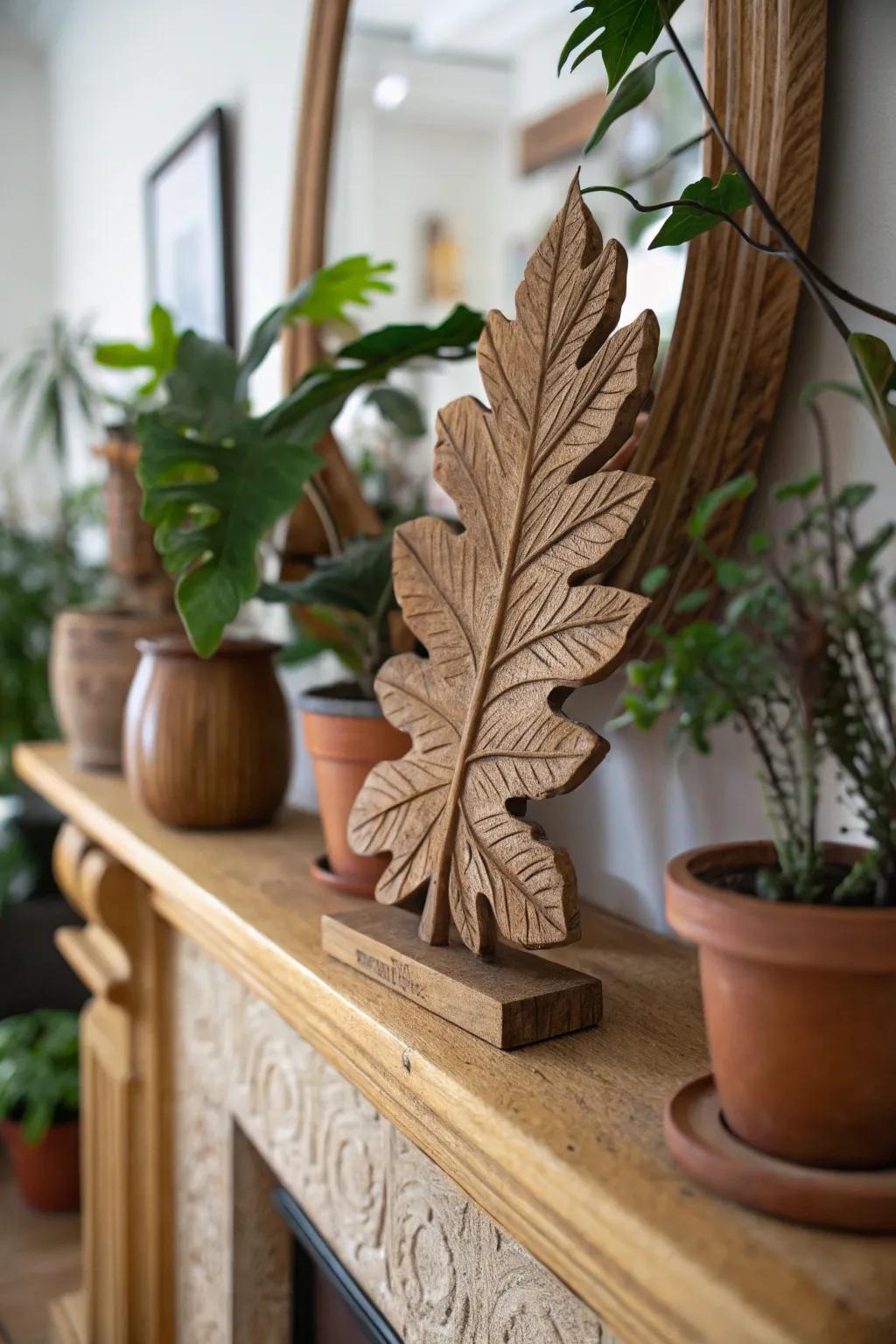 Introduce a touch of nature indoors with wooden foliage sculptures.