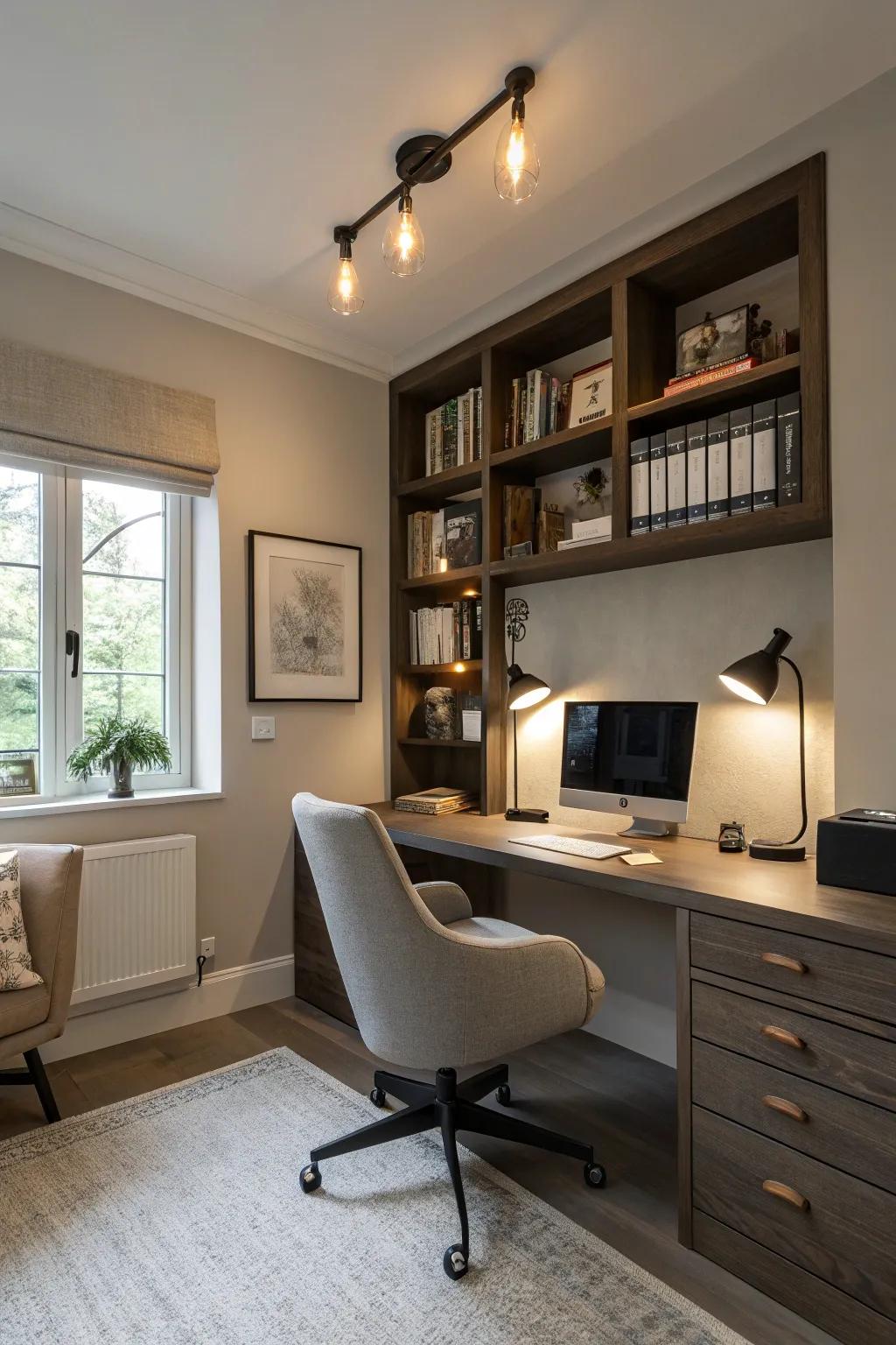 Wall-mounted lighting maximizes space and creates ambiance.