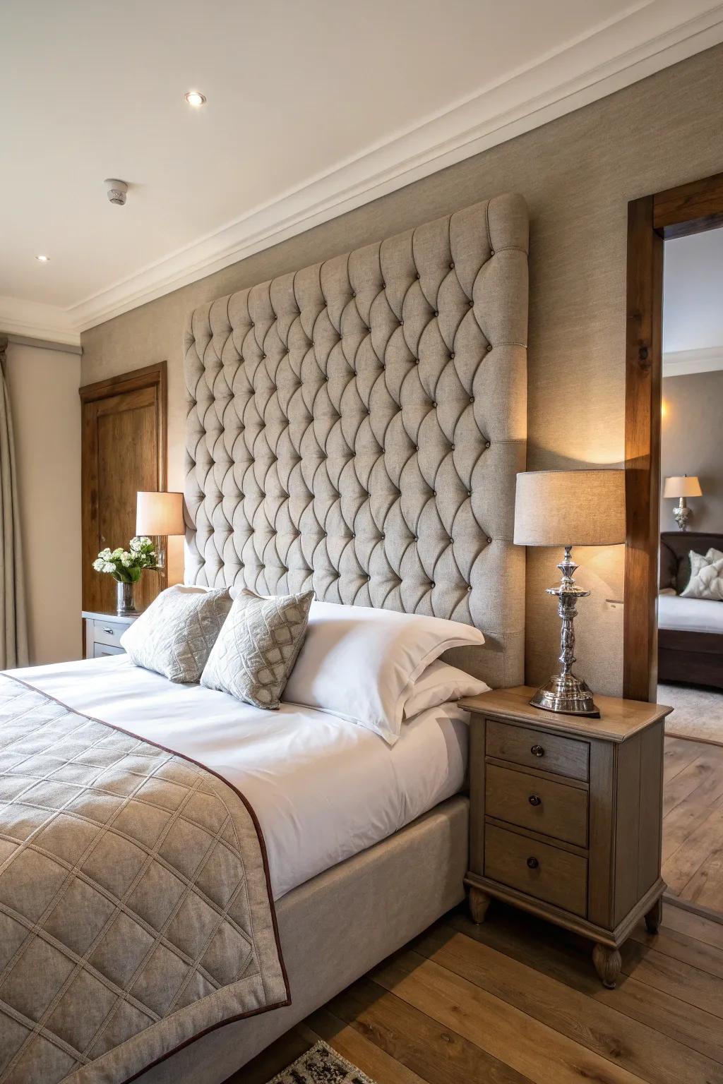 A unique headboard makes a striking focal point.
