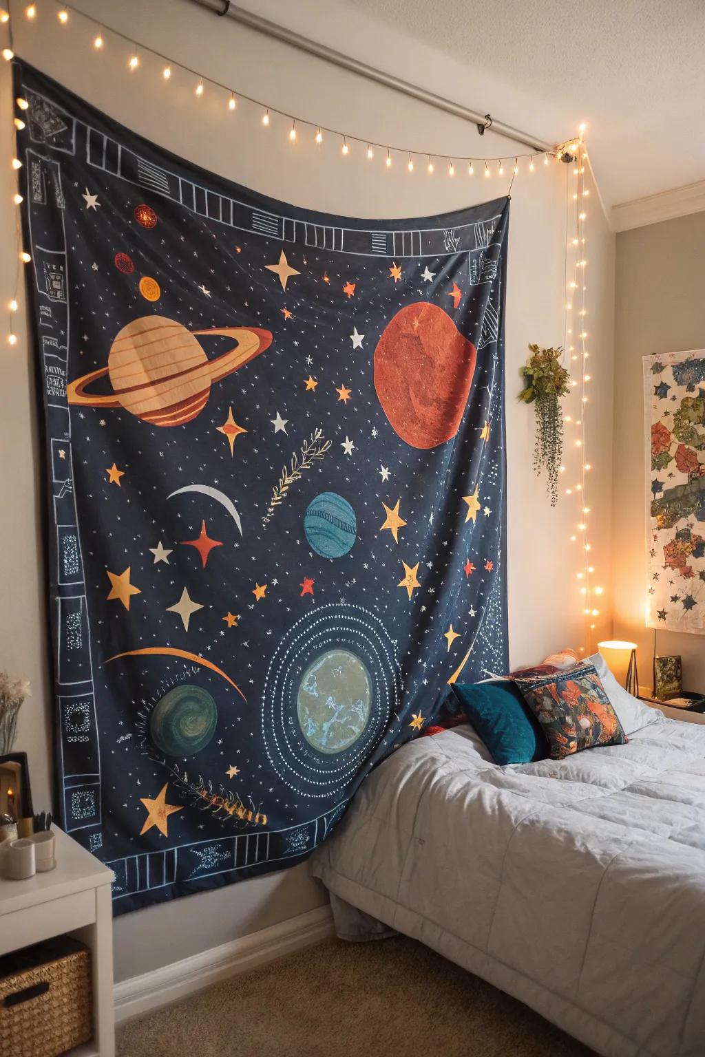 A tapestry offers a bold focal point and personal expression.