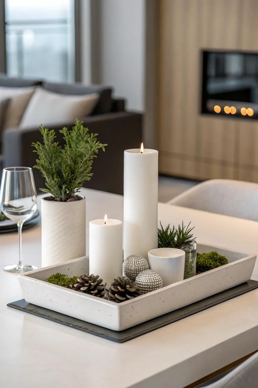 Minimalist centerpieces deliver understated sophistication.