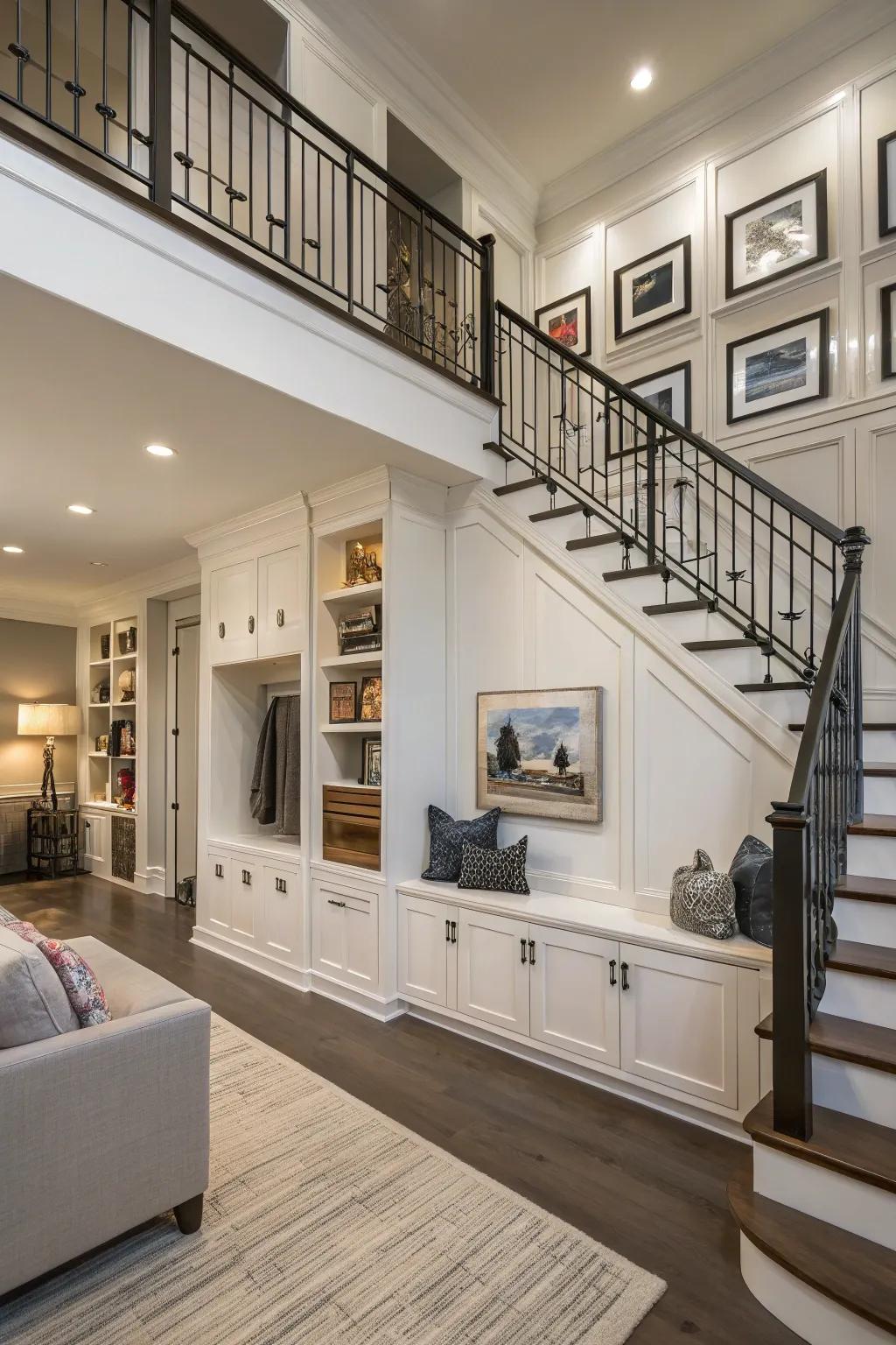 Creative organizing solutions keep the foyer tidy and stylish.
