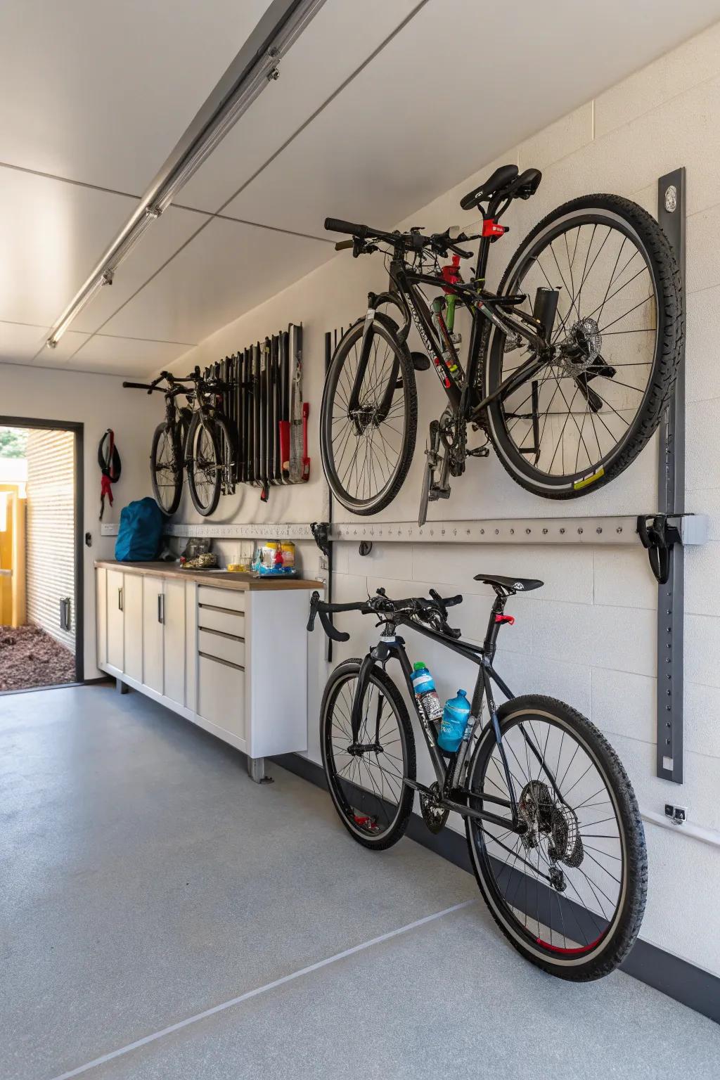 A bike rack maintains accessible and organized bicycles.
