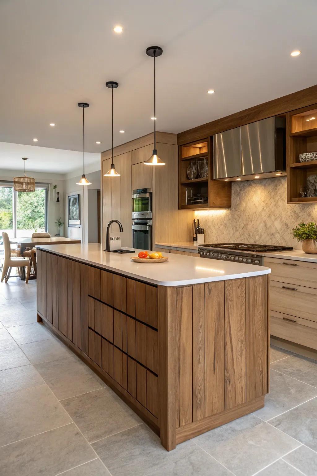 Eco-conscious components contribute natural beauty and sustainability to the kitchen.