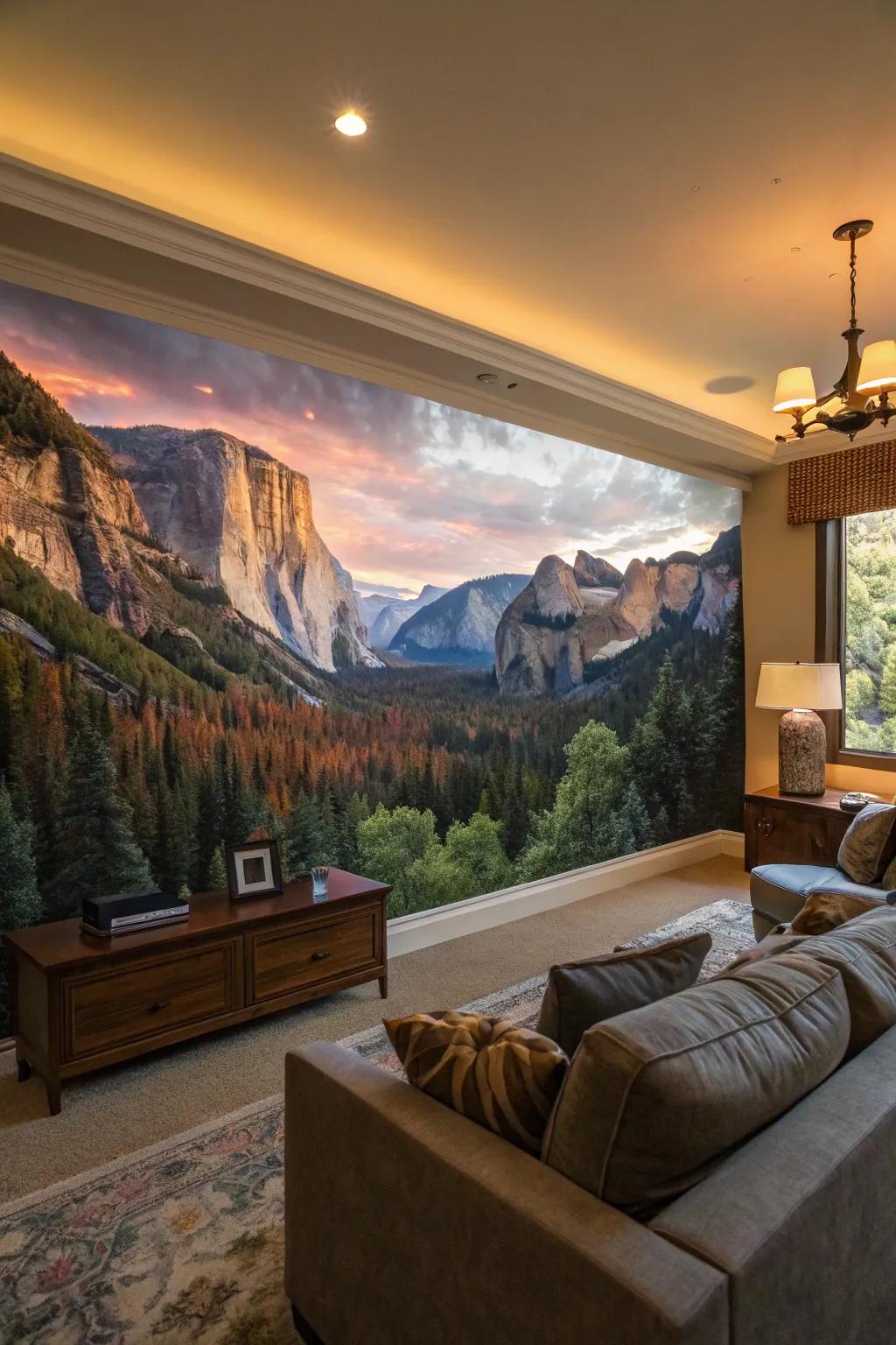 Create grandeur with mountain view murals.