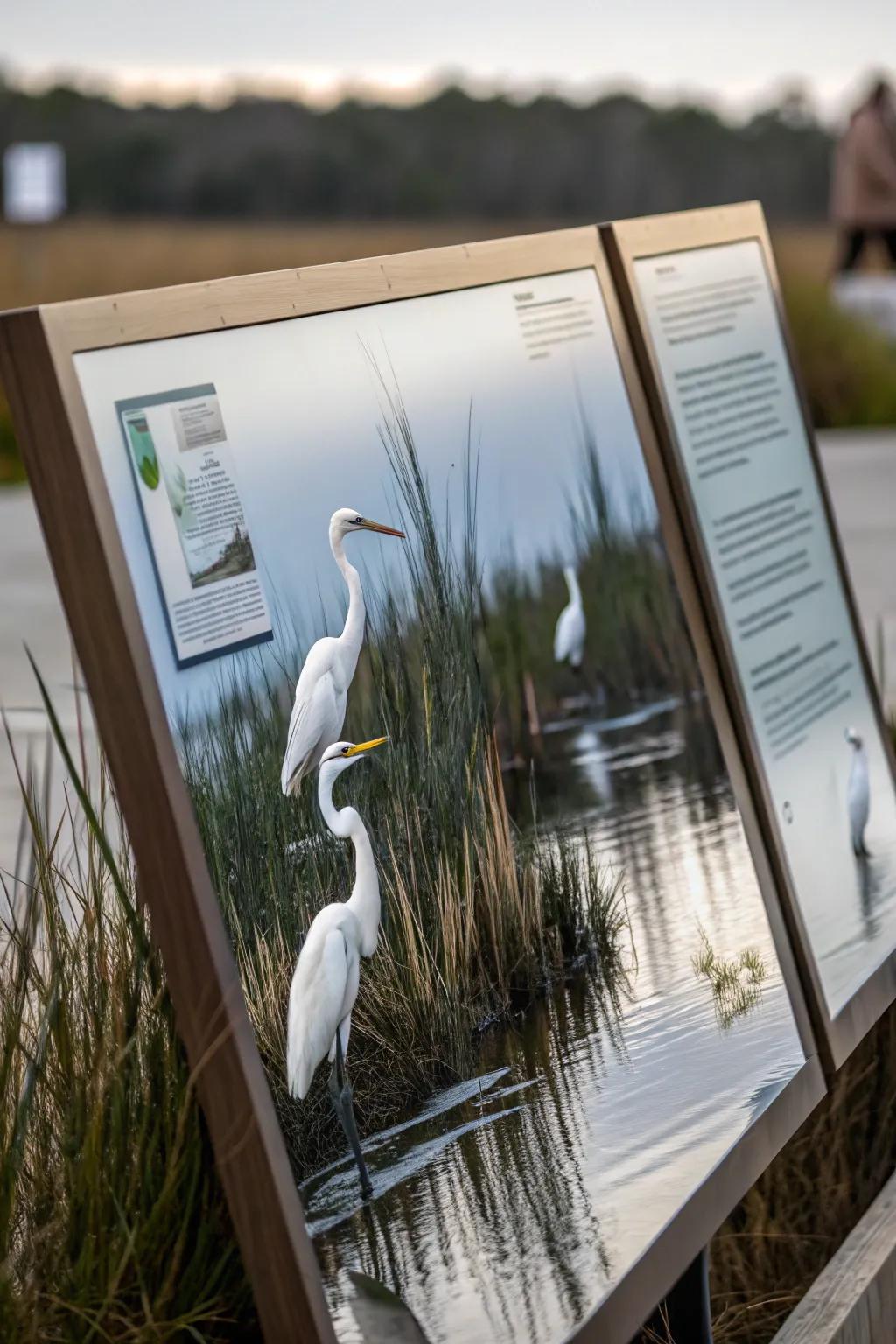 A serene marshland scene with reflective water effects.
