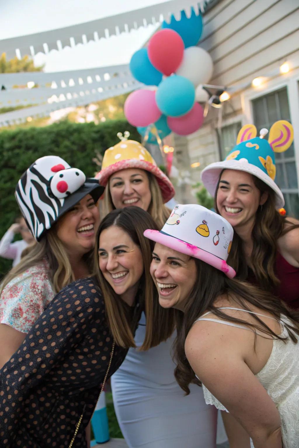 A group of women sporting enjoyable theme-related headwear.