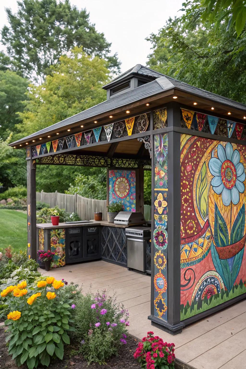 A creative masterpiece: art-inspired BBQ gazebo.