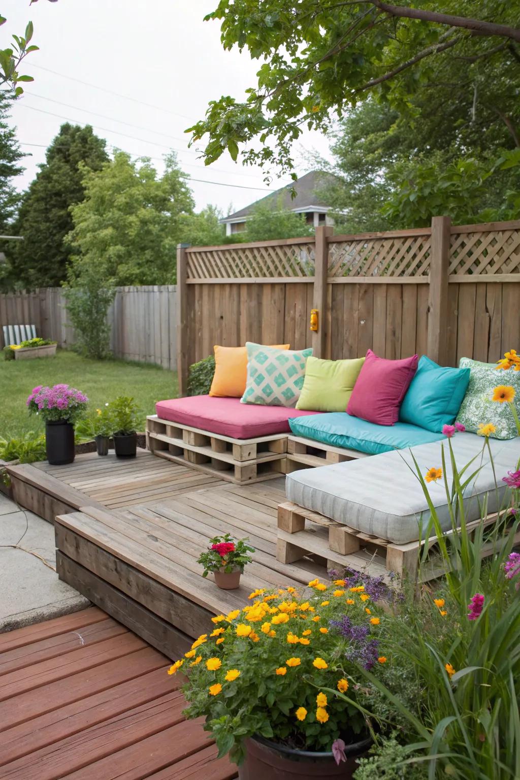 Pallet seating provides warmth on a budget.