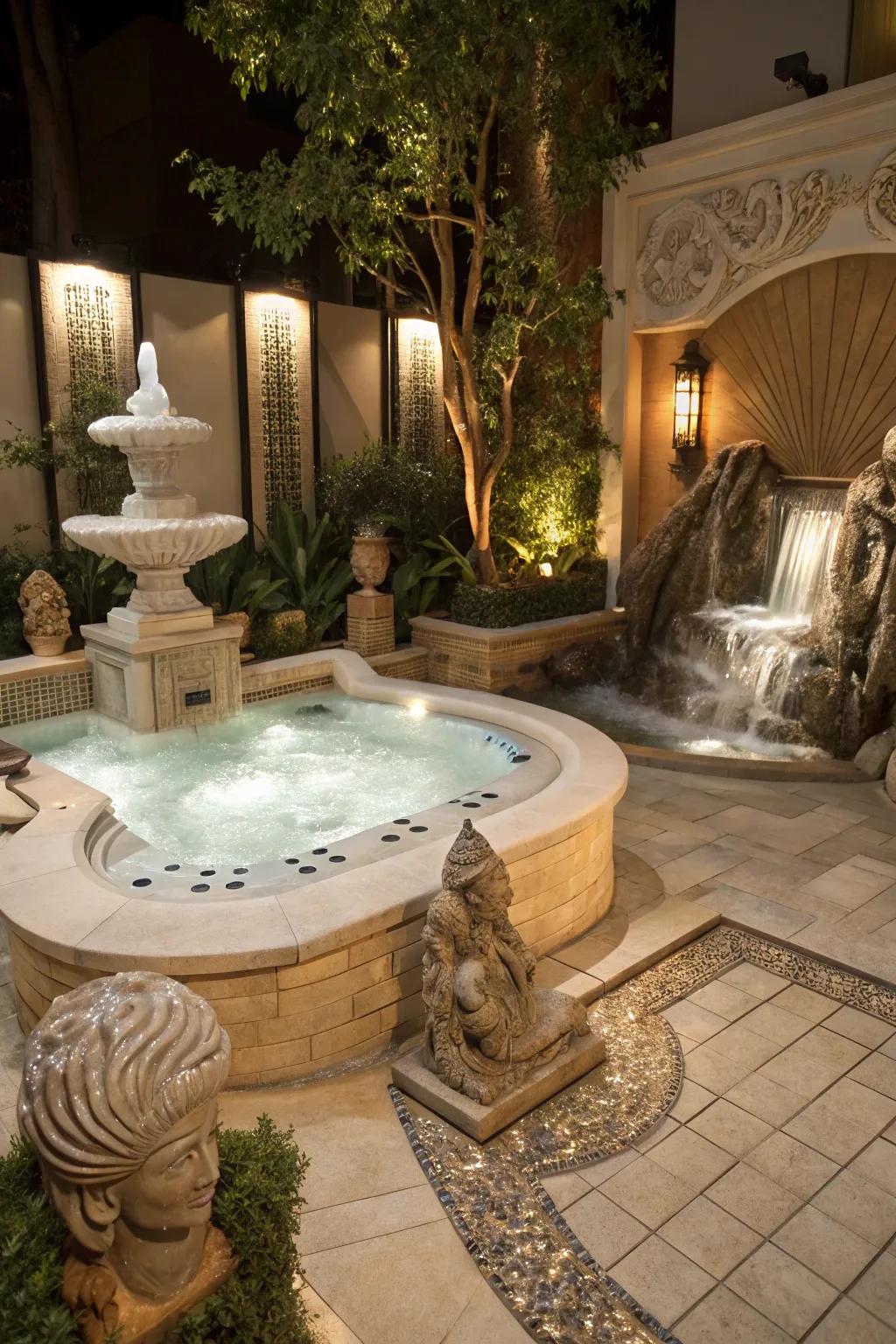 Artistic elements add personality and flair to your spa tub setting.