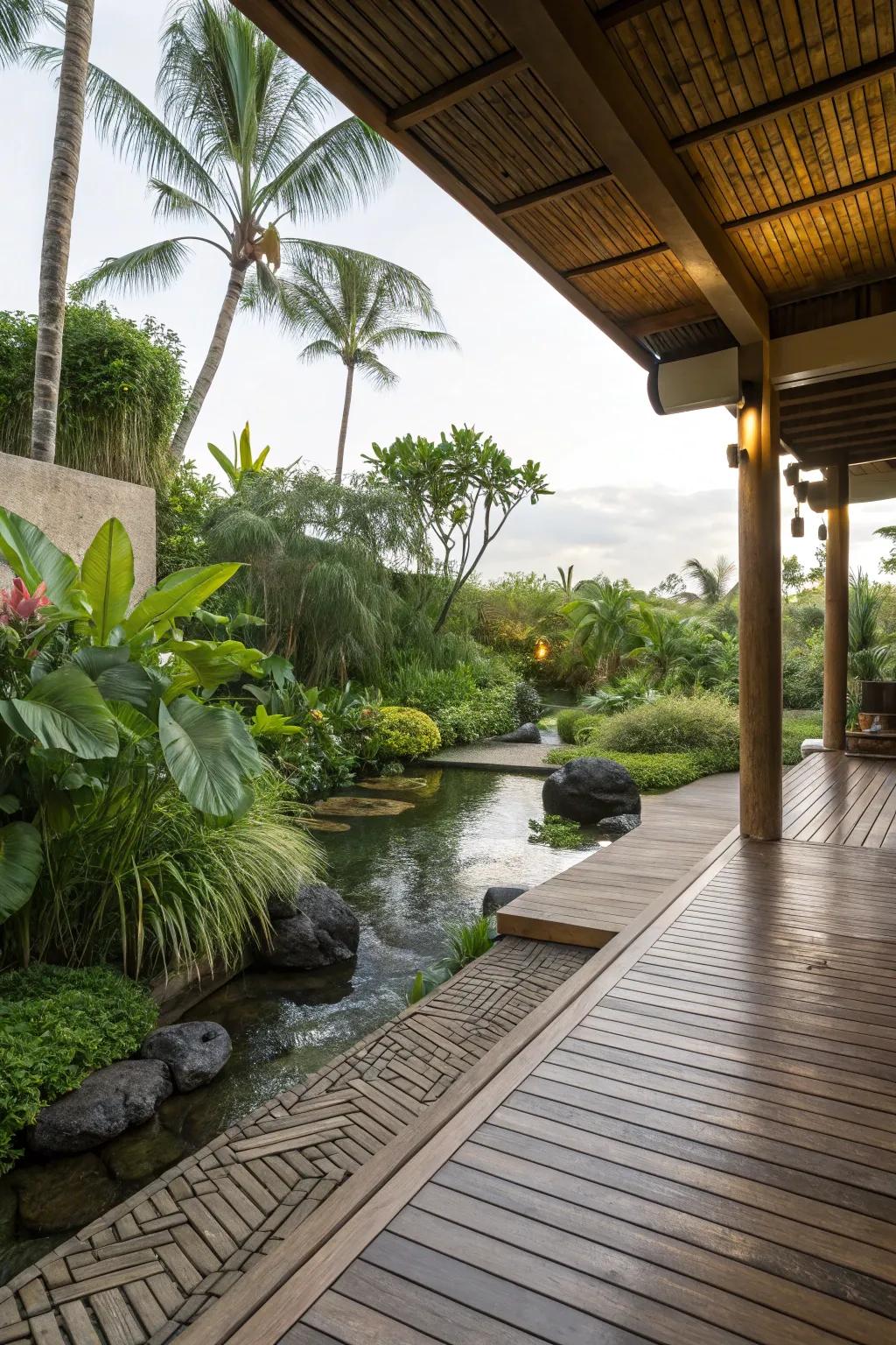 Bamboo flooring delivers an eco-supportive and tropical patio atmosphere.