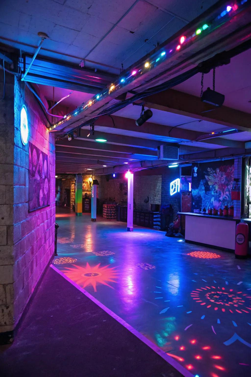 Hue-altering lamps introduce a playful and vibrant accent.