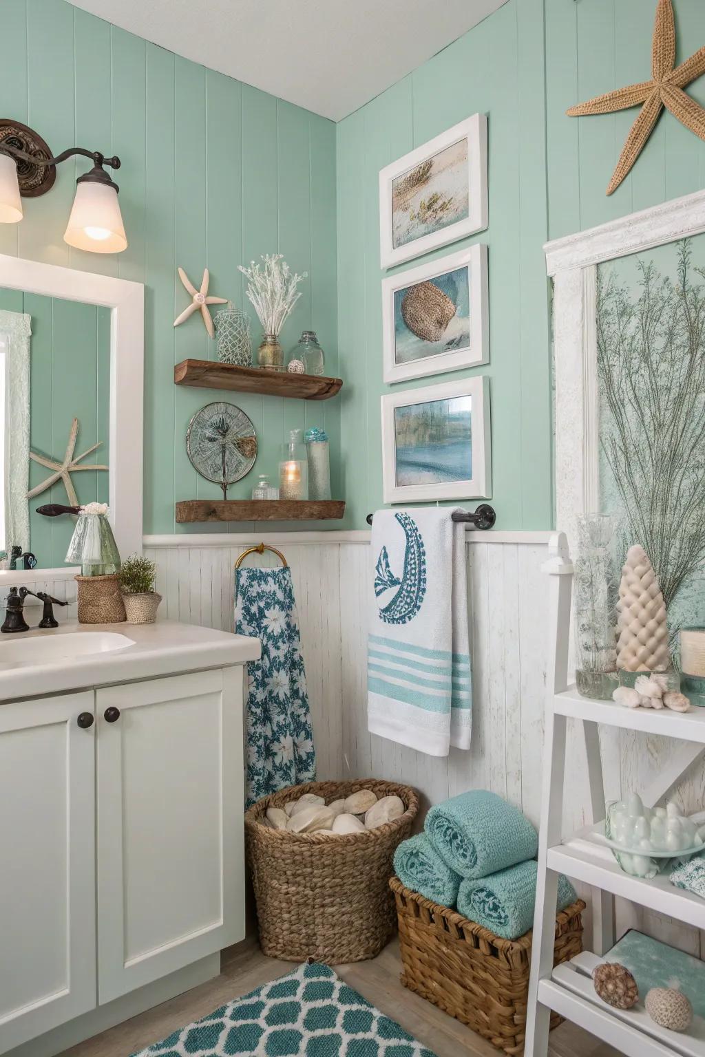 Aqua walls provide a refreshing coastal vibe.