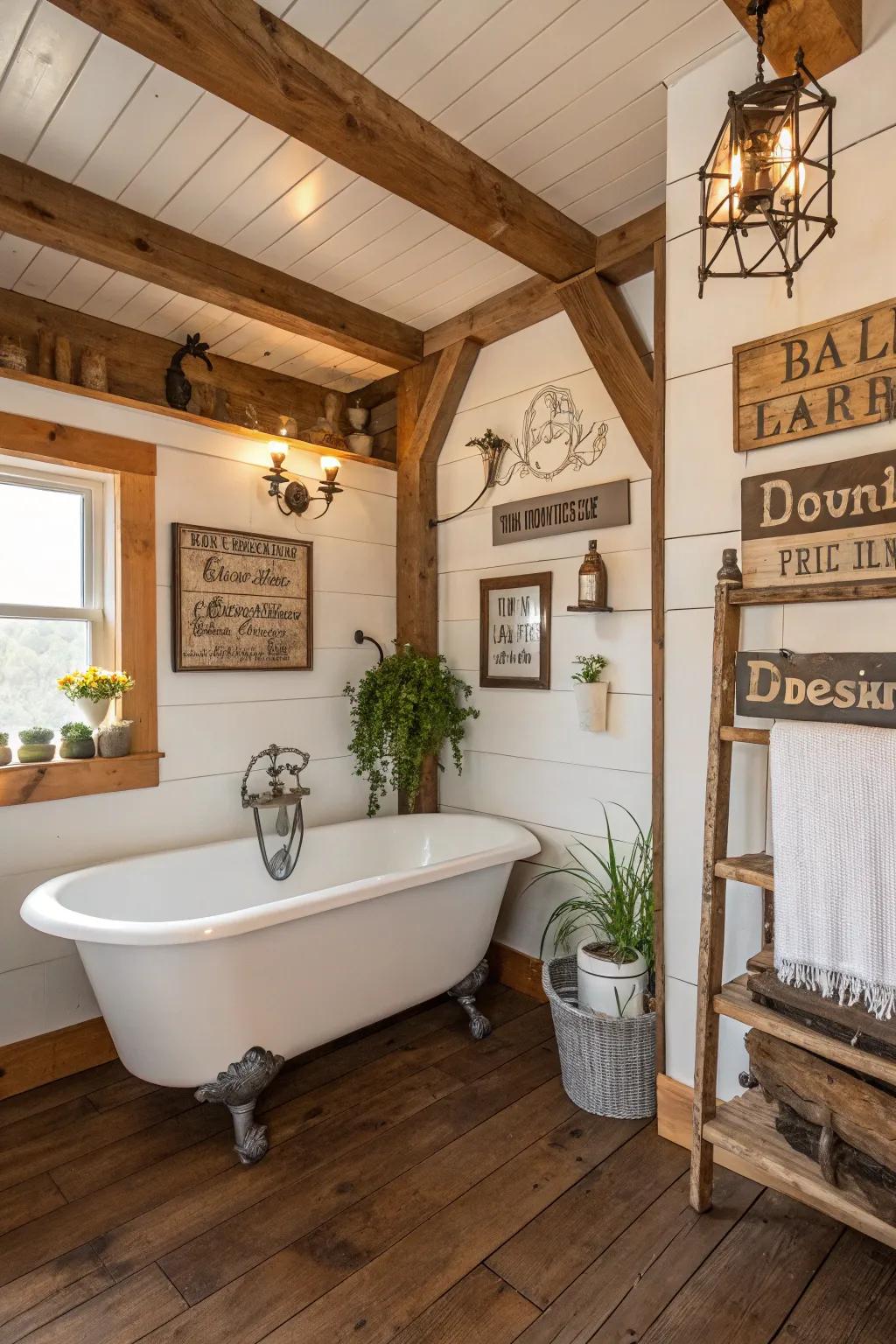 Capture rustic charm through farmhouse bathroom markers.