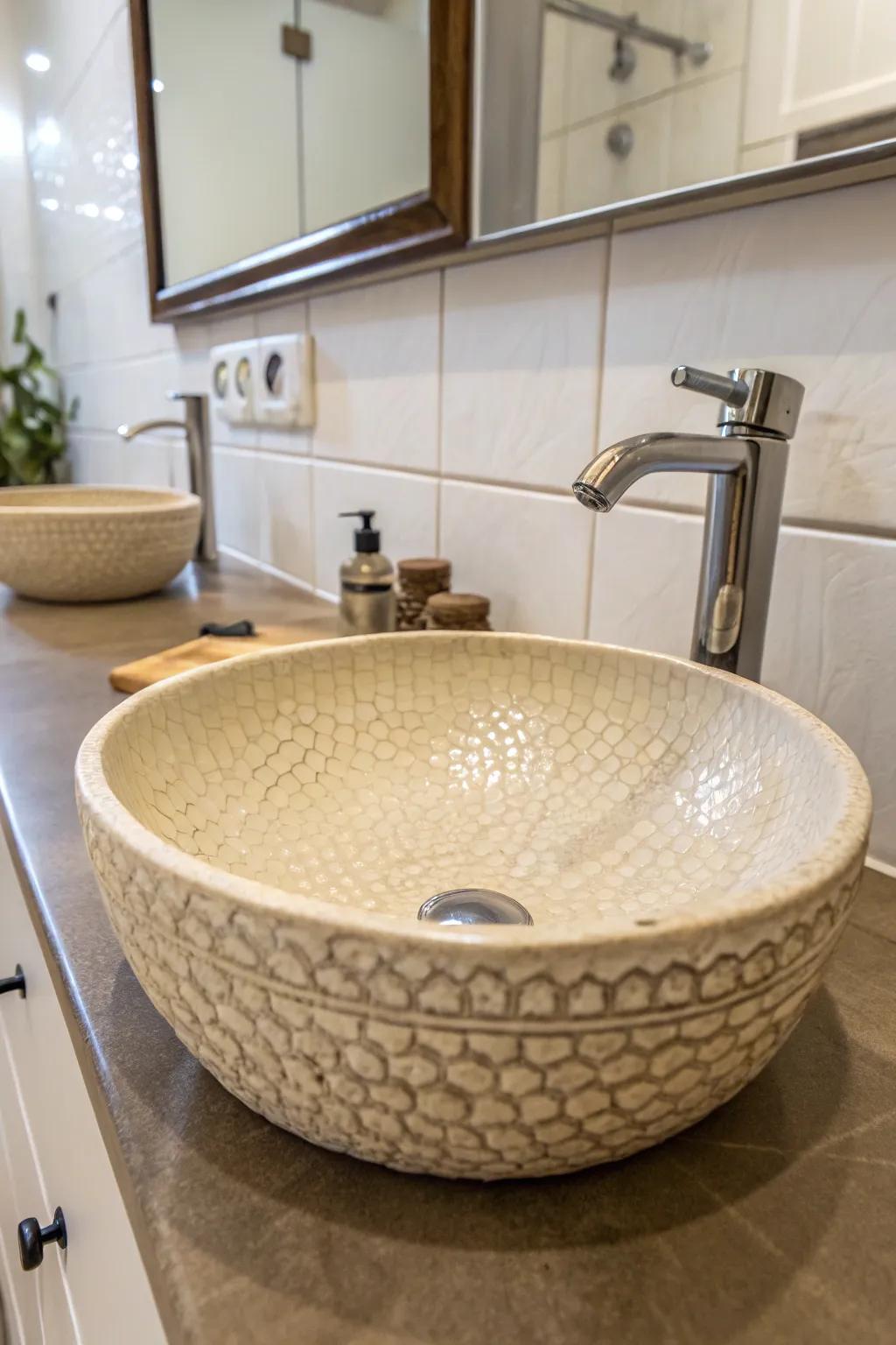 Textured finishes for a visually intriguing sink.