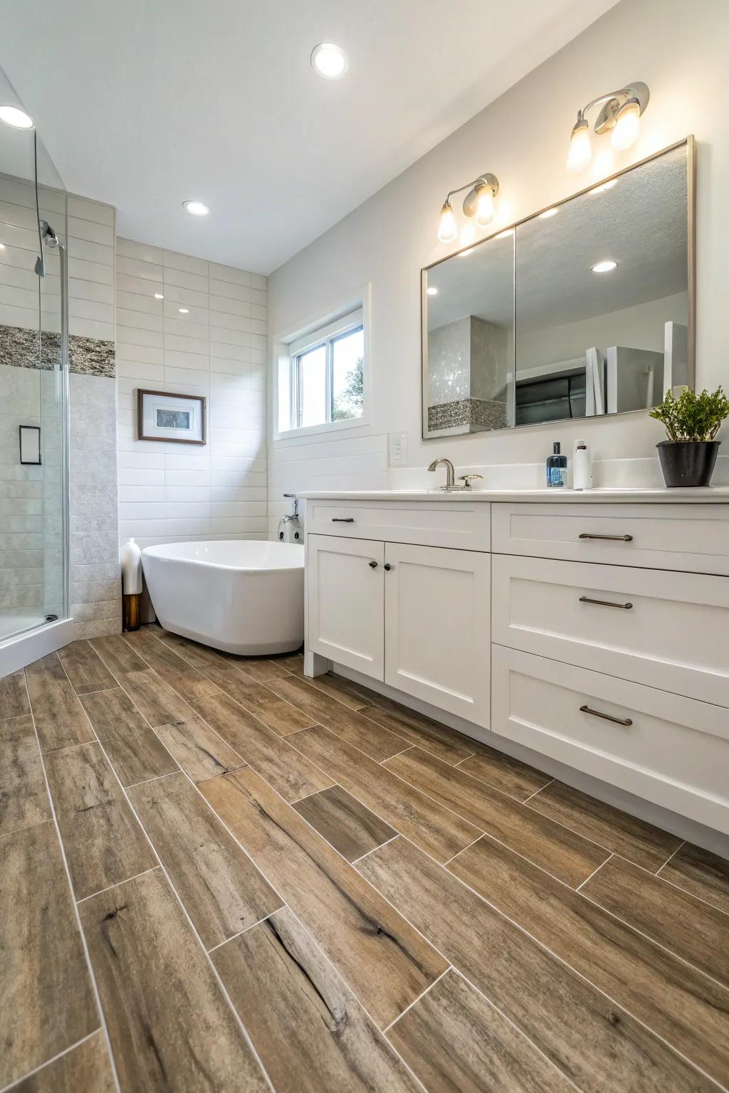 Combine warmth and practicality with wood-aesthetic surfaces.