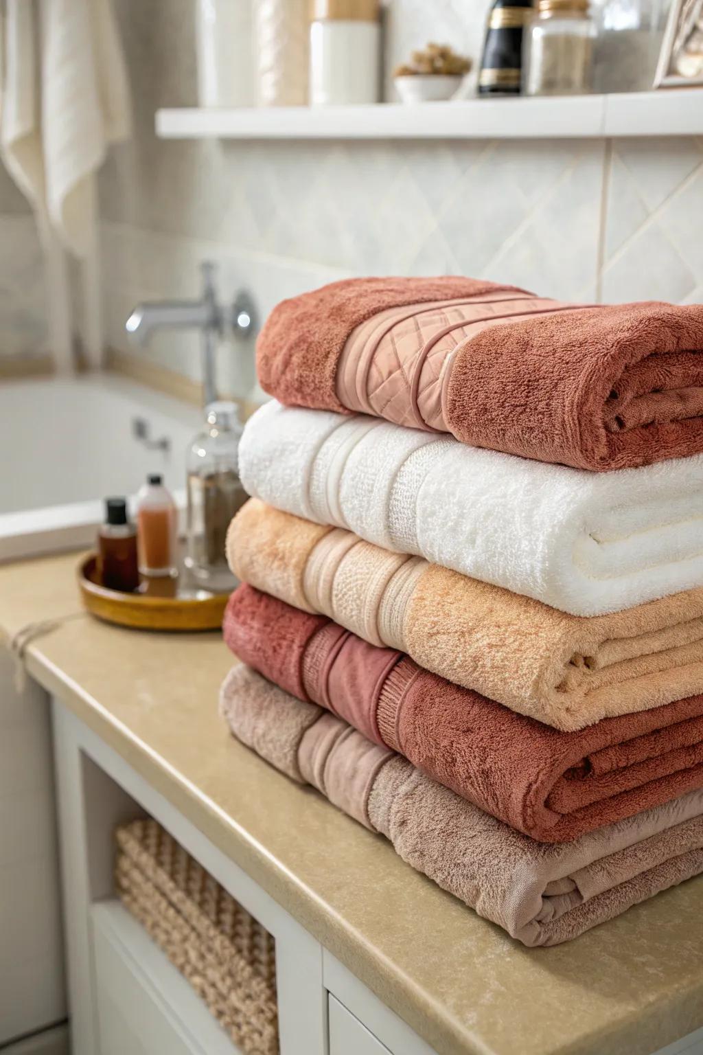 Create a spa-like ambiance using an opulent tiered presentation.