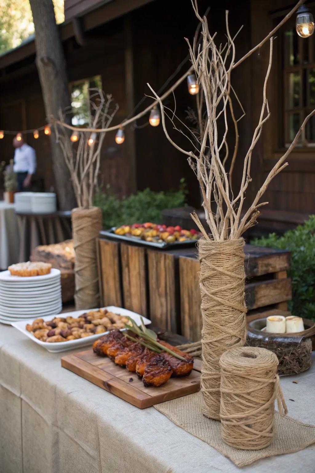 A charming Twine and Twigs Rustic BBQ setup.