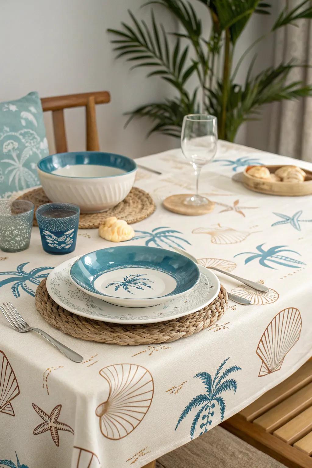 Fashion a seaside ambiance at your dining table with beachy table mantles.