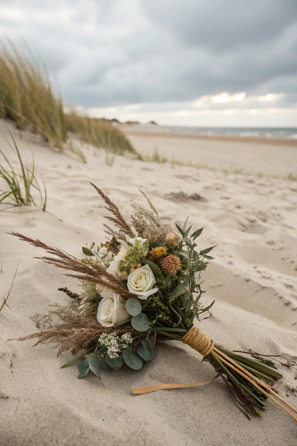 An earthy bouquet that organically complements the beach setting.