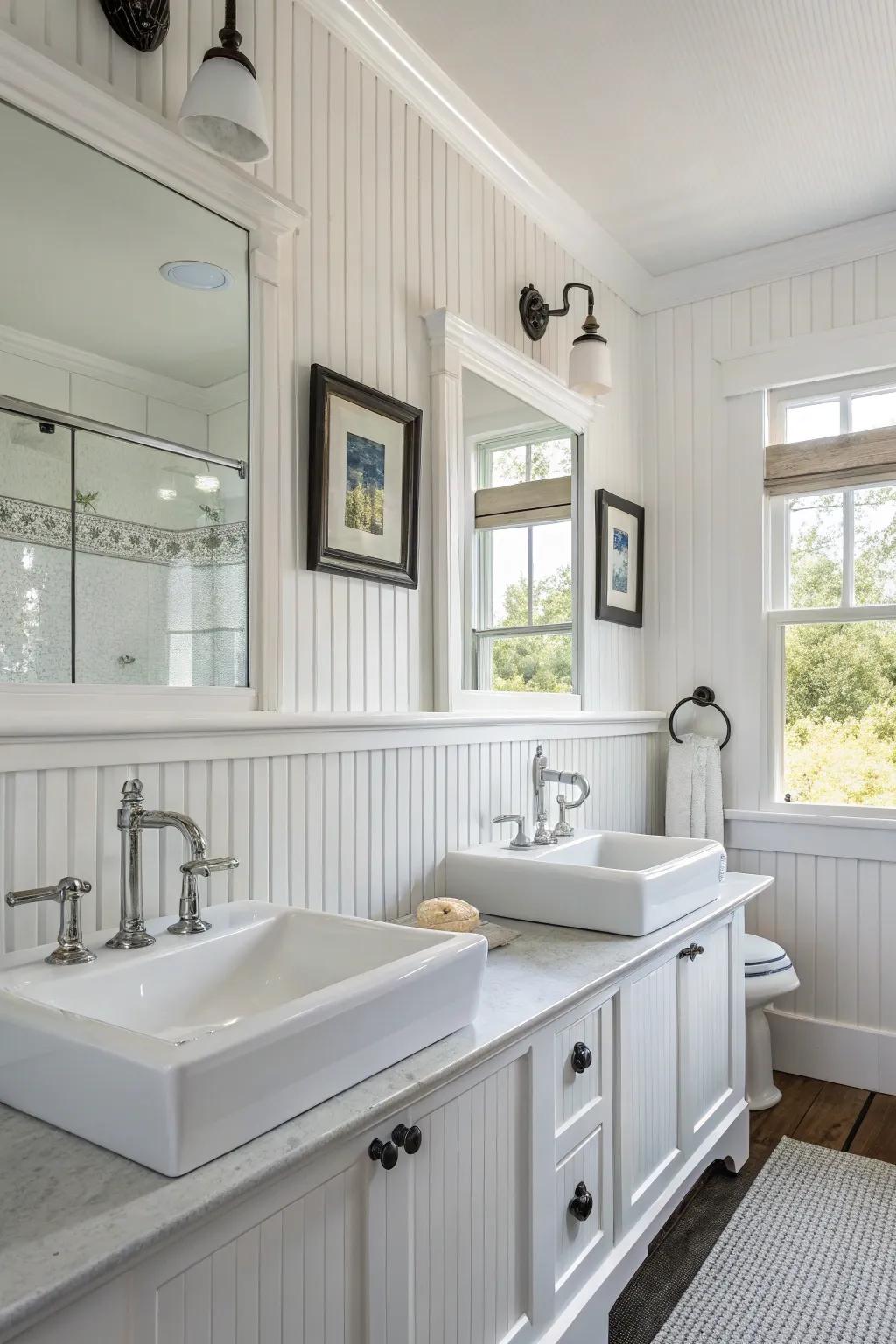 Juxtaposing paneling with contemporary fixtures creates intrigue.