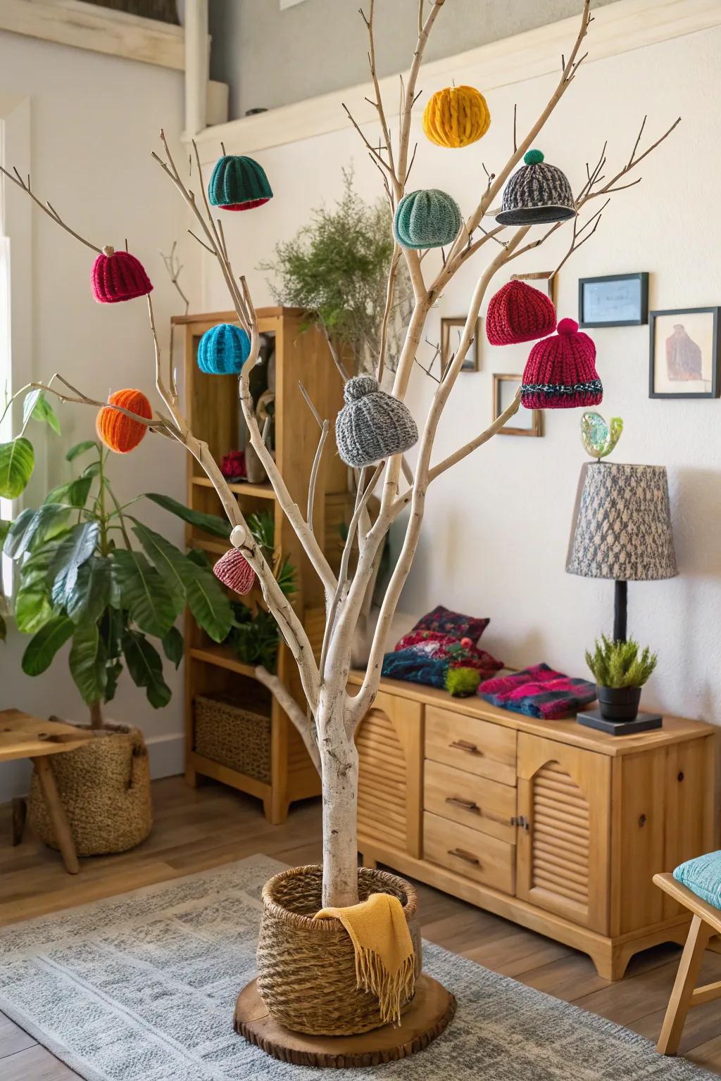 A DIY head hugger tree brings a natural element to your display.