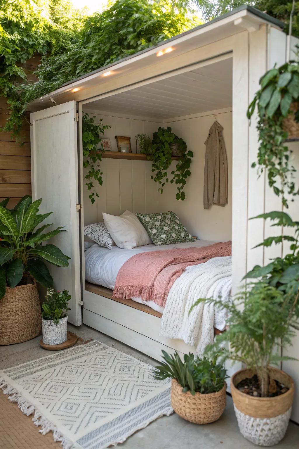 Vegetation adds a fresh and calming element to your closet bed.
