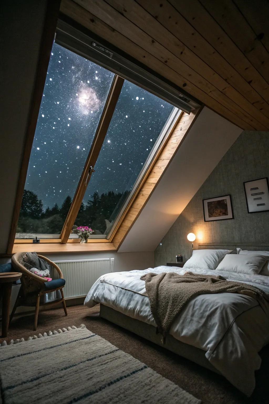 Overhead windows bring the magic of the night sky into your bedroom.