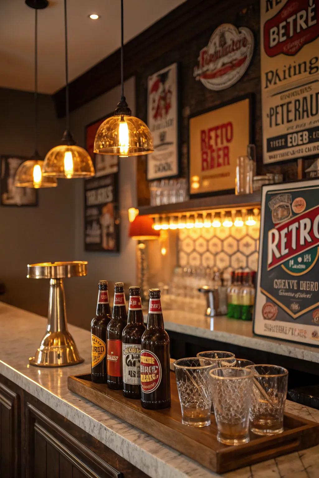 Retro drink emblems bring a nostalgic touch to your decor.