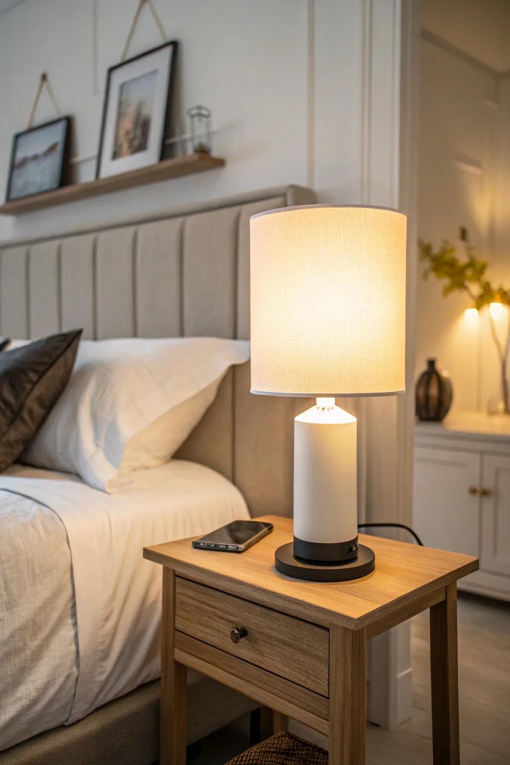 Smart bedside lighting builds a tranquil atmosphere, promoting restful sleep with its customizable lighting.