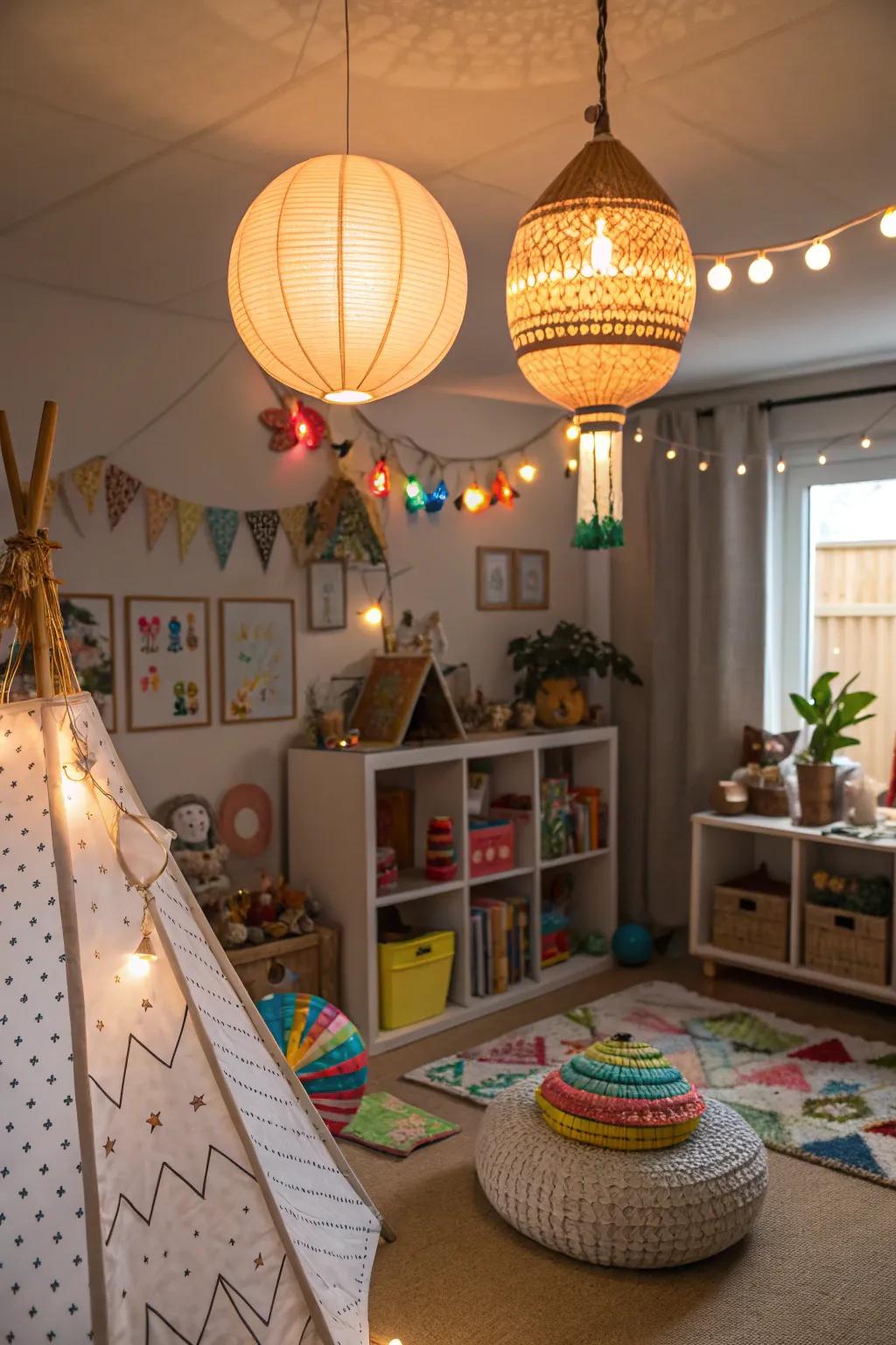 Illuminate the playroom with varied and unique lighting options.