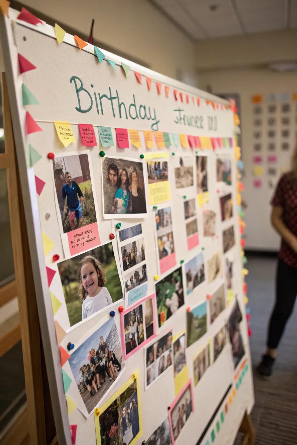Snapshot collage birthday board for valued memories.