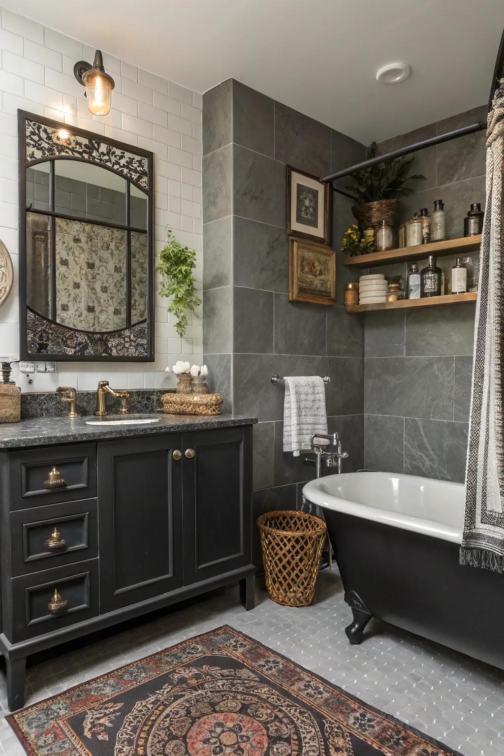 A bathroom enriched with assorted décor for a personalized touch.