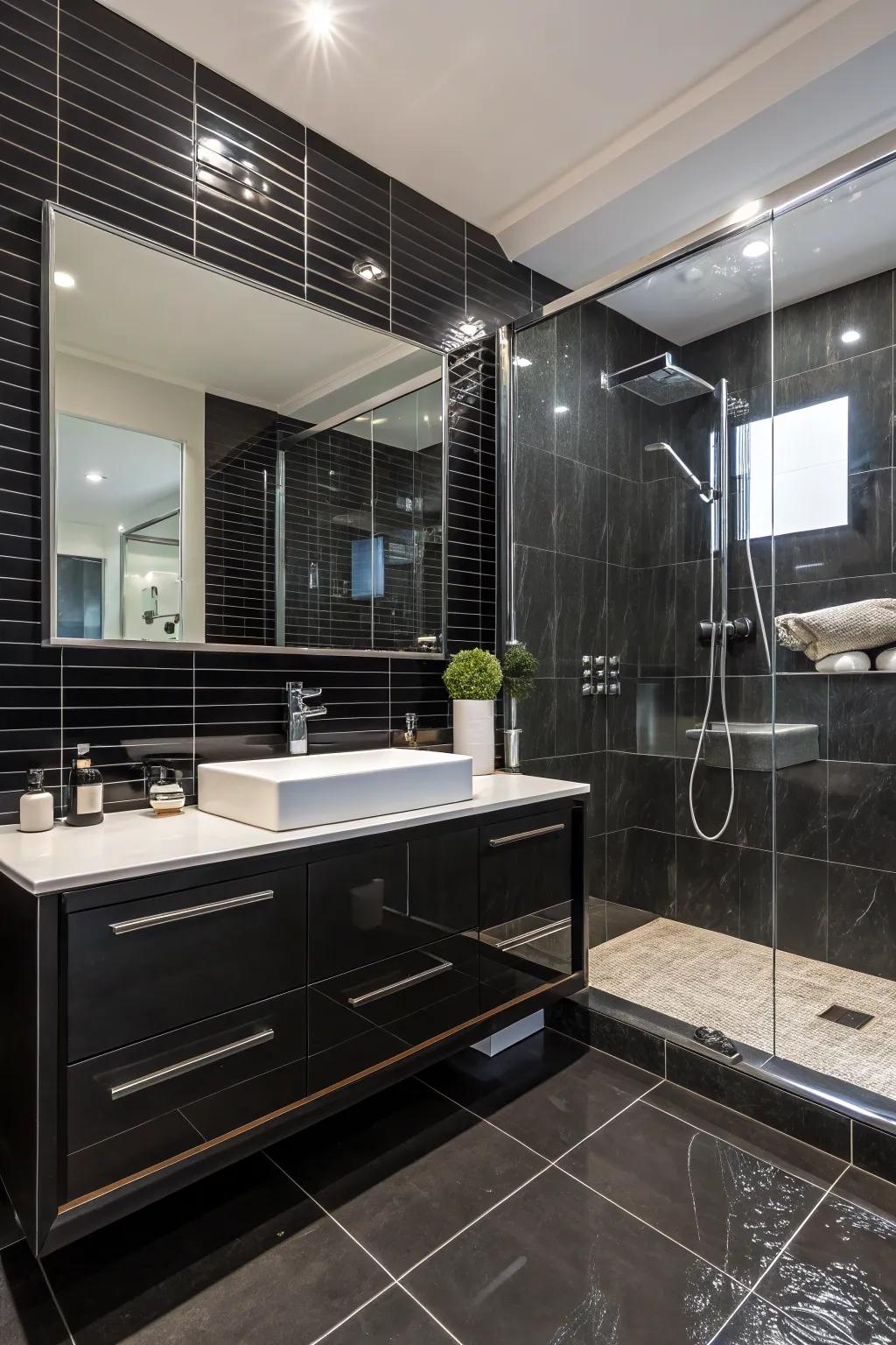 Shiny black squares reflect illumination, thereby injecting both radiance and extent.