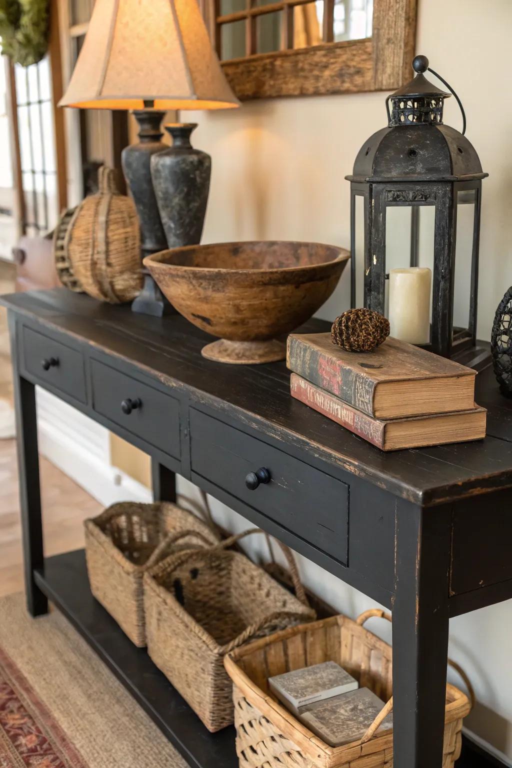 Rustic elements add warmth and character to the space.