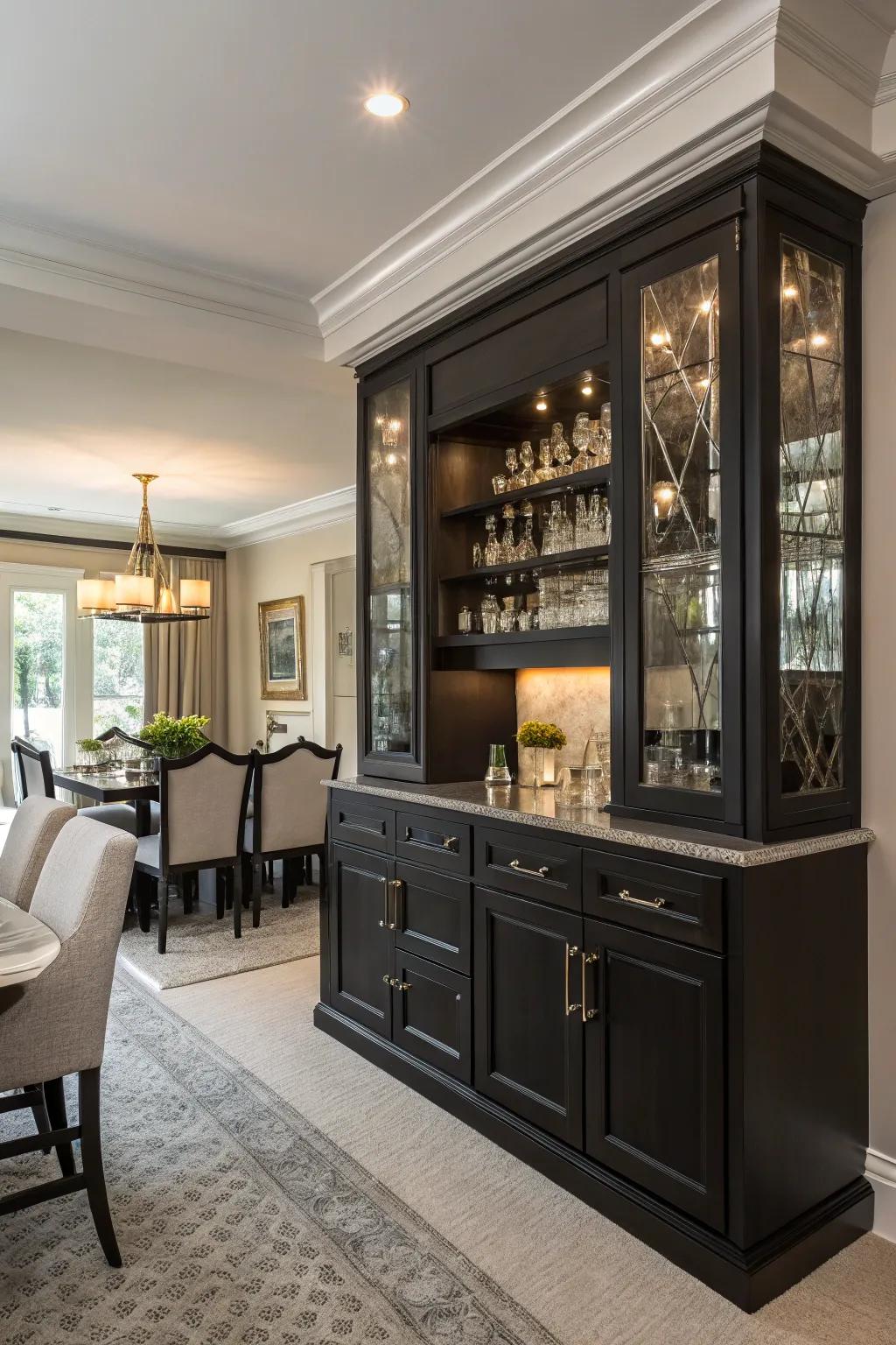 A charcoal bar adds a stylish touch.
