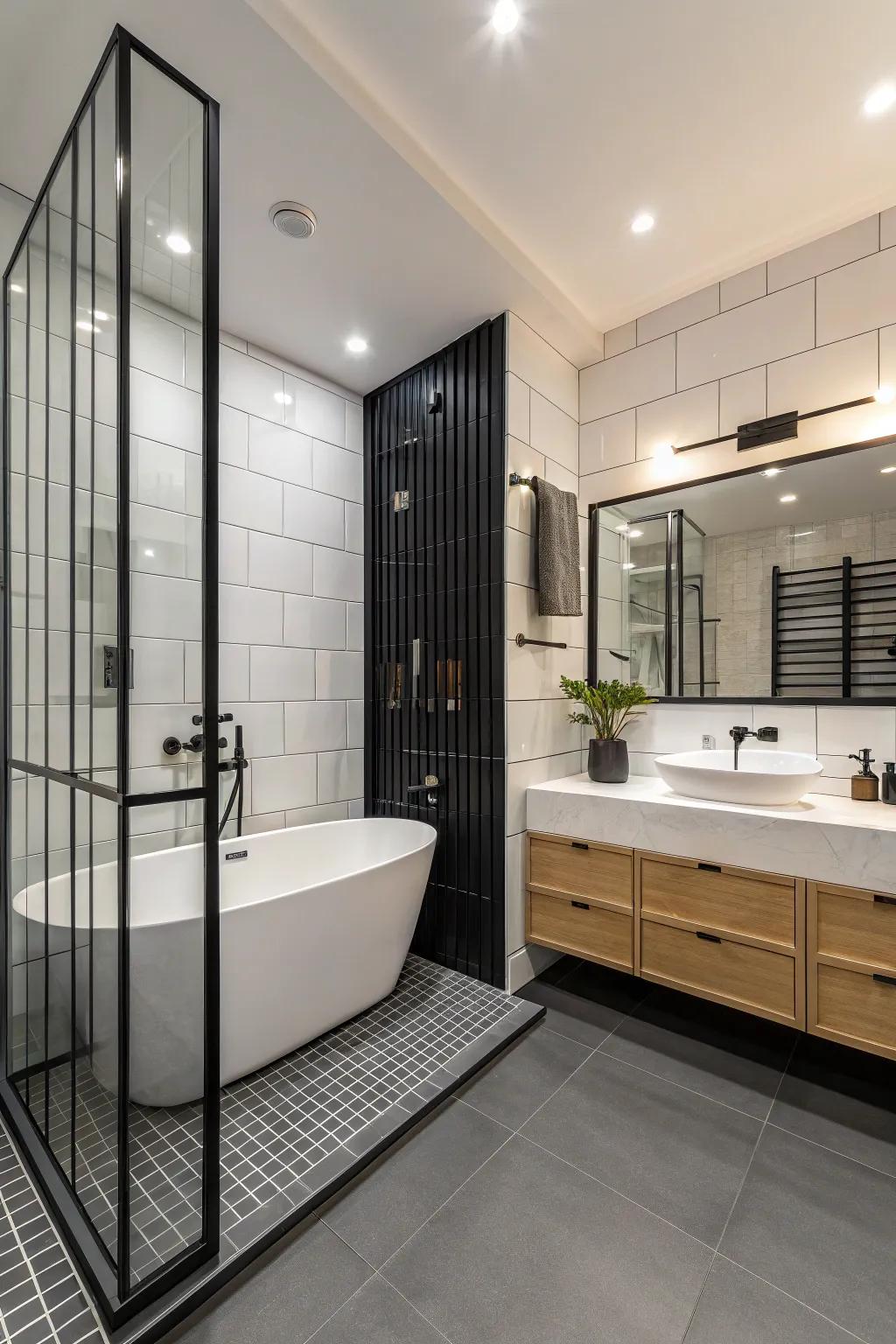 Linear accents introduce a modern, minimalist touch.