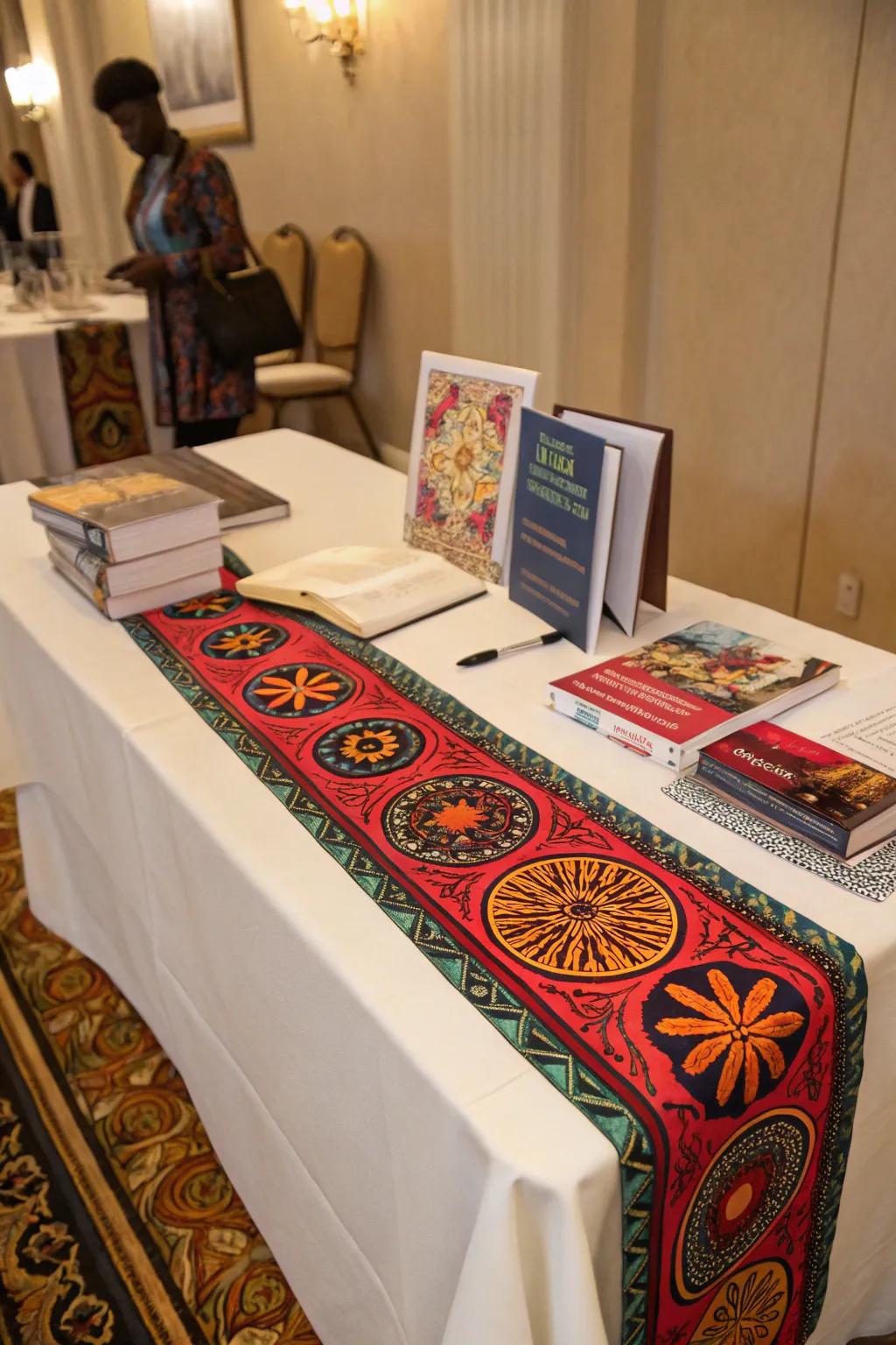 A desk textile adds coloration and design.