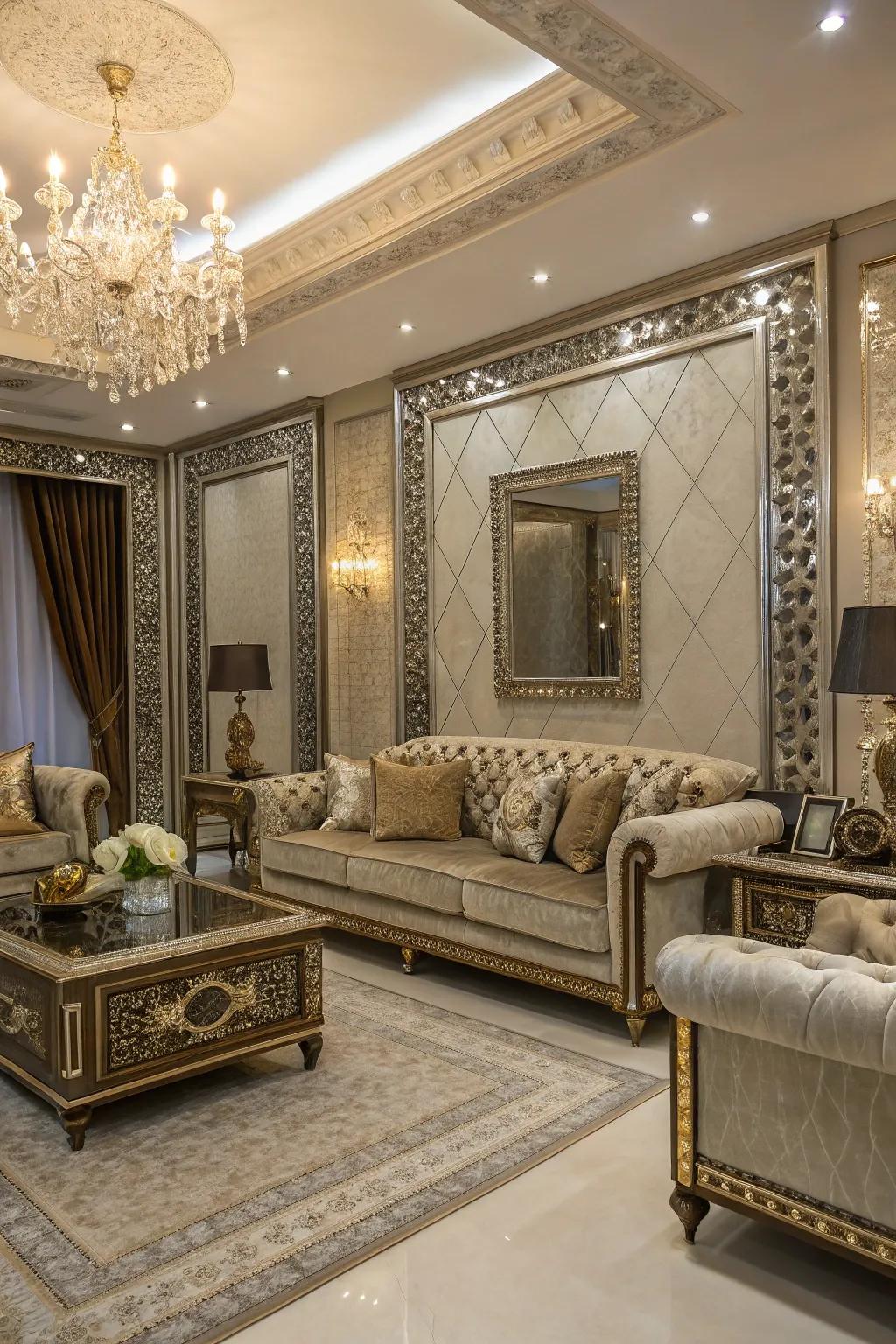 Radiant metal tone borders add a hint of glamour and luxury.