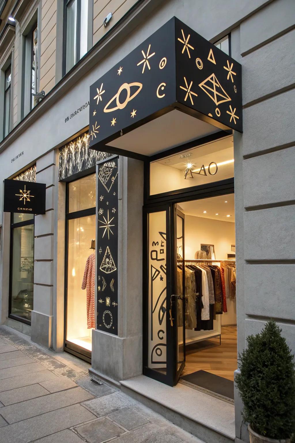 An asymmetrical identifier that defies traditional design standards through its creativity.